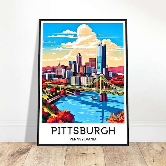 Pittsburgh Pennsylvania Skyline Bridge Fall Colors Travel Poster