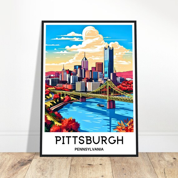 Pittsburgh Travel Print Poster Art Pennsylvania Lover Gift Wall Hanging Home Office Decor Illustration