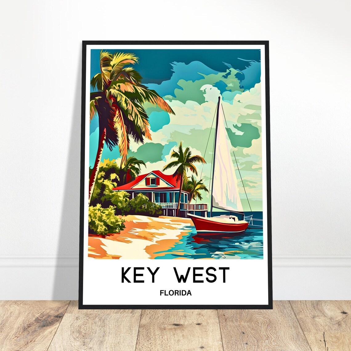 Key West Florida Sailboat Palm Beach Classic Vintage Travel Poster
