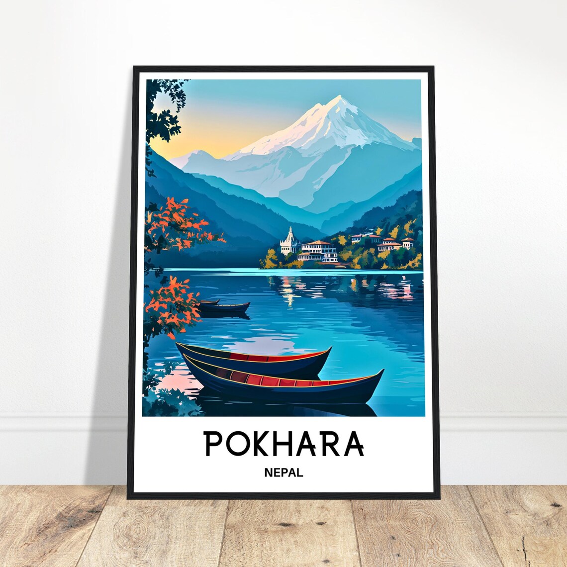 Pokhara Nepal Himalaya Lake Boats Mountain Reflection Poster