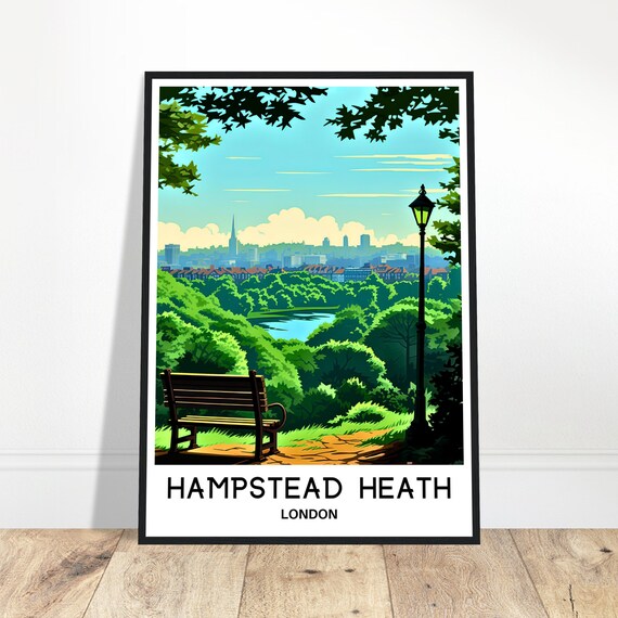 Hampstead Heath Travel Print Poster English Art England Lover Gift Wall Hanging London City Illustration Home Decor