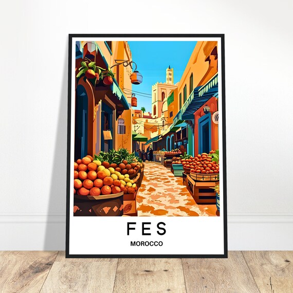 Fes Travel Print Fez Poster Moroccan Art Print Morocco Lover Gift Wall Hanging Art Fes City Illustration Home Office Desk Decor