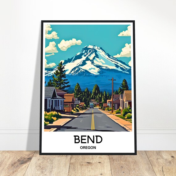 Bend Travel Print City Poster Art Oregon Lover Gift Wall Hanging Illustration Home Office Desk Room Decor
