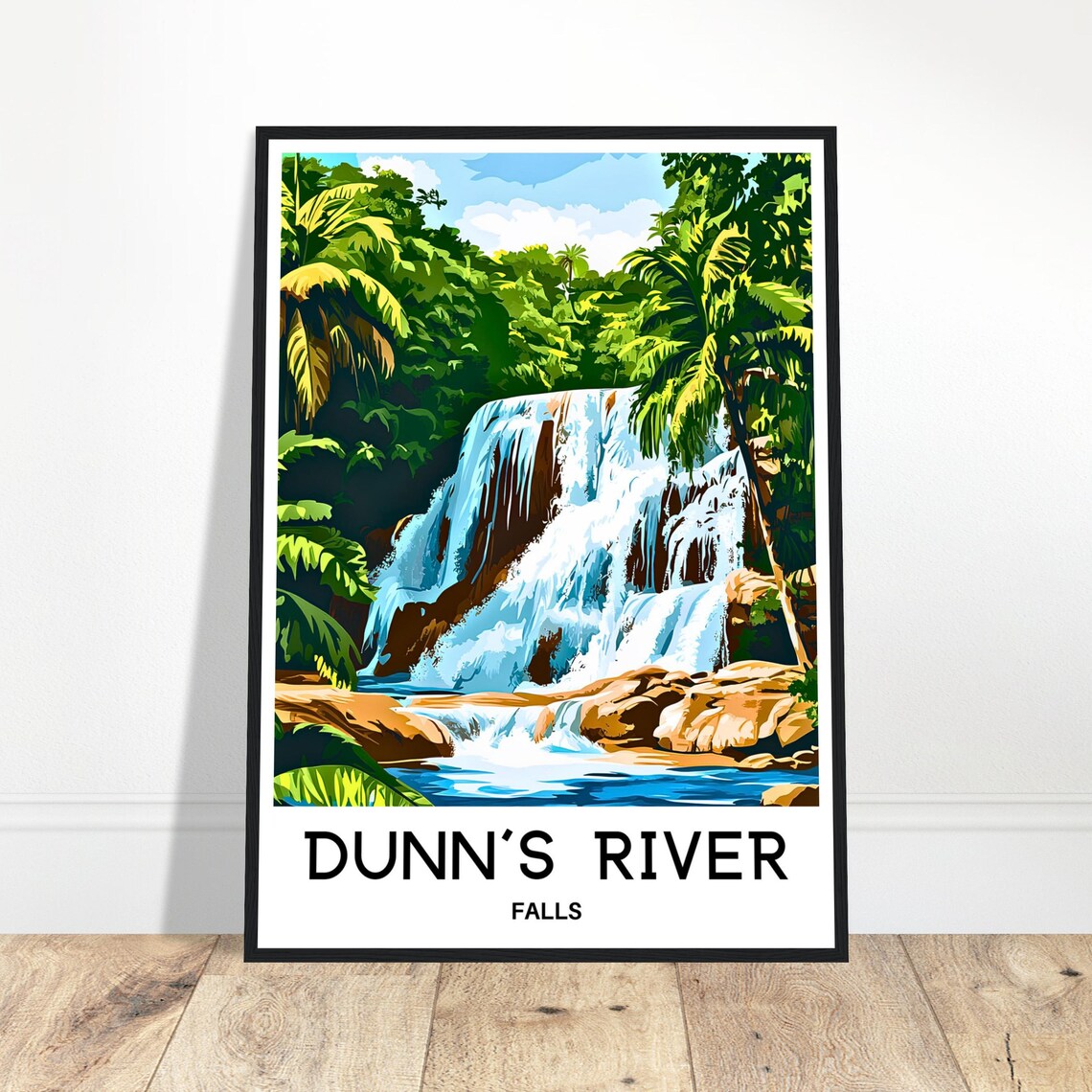 Dunns River Falls Jamaica Tropical Waterfall Vintage Travel Poster
