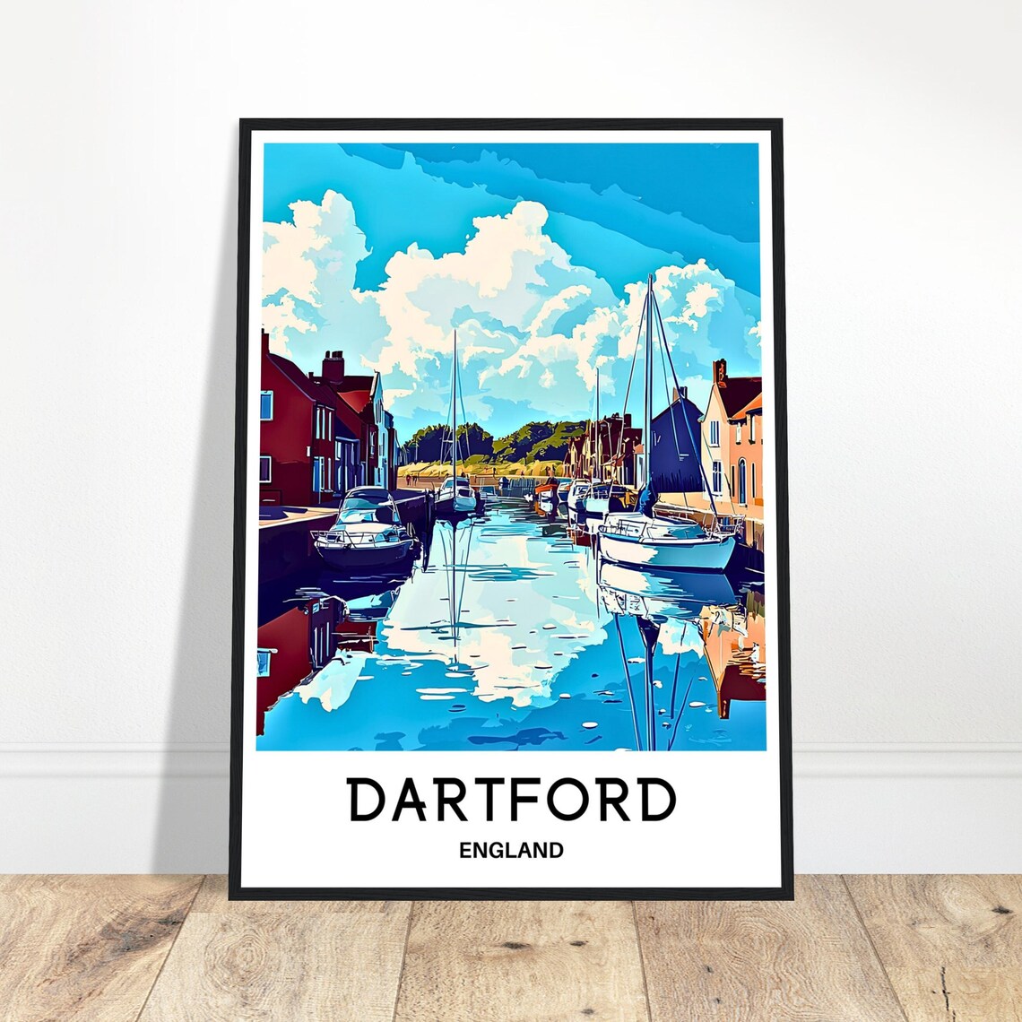 Dartford England Marina Harbor Colorful Boats Waterfront Travel Poster