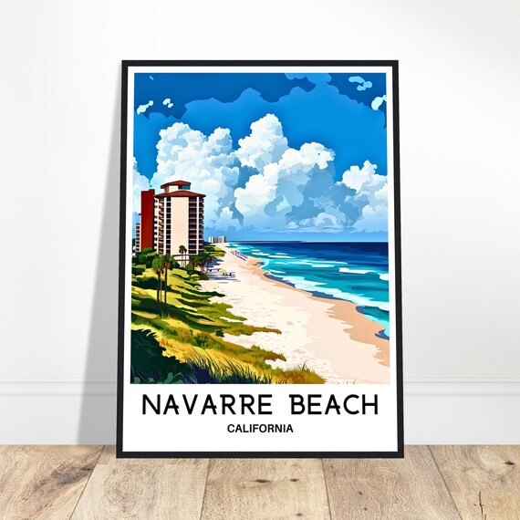 Navarre Beach Travel Print Poster Art America Lover Gift Florida Wall Hanging Home Office Decor Illustration