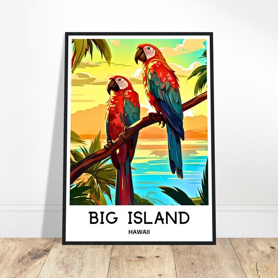 Big Island Travel Print Poster Hawaiian Art Hawaii Lover Gift Wall Hanging Illustration Home Office Decor