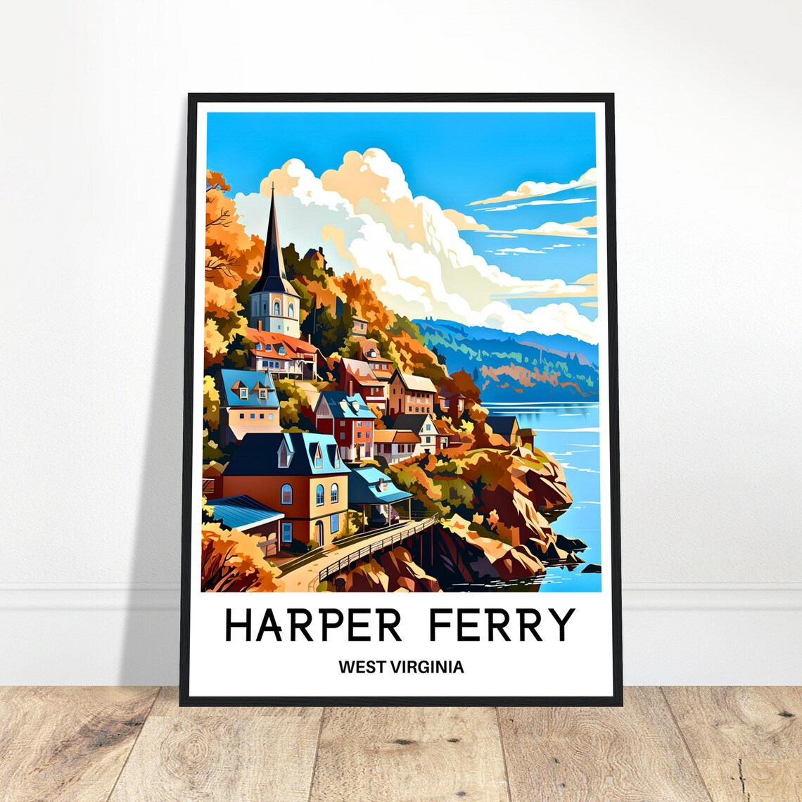 Harper Ferry West Virginia Autumn Town Vintage Travel Poster