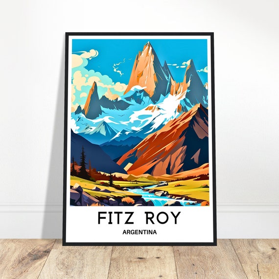 Mount Fitz Roy Travel Print Poster Argentinian Art Argentina Lover Gift Wall Hanging Home Office Decor Illustration