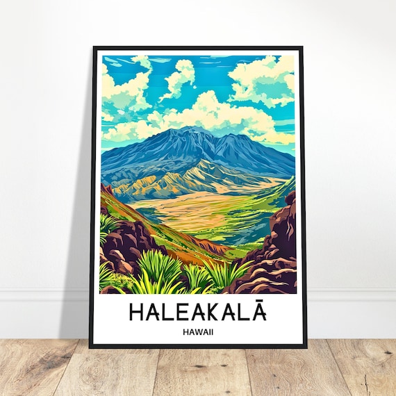 Haleakala Hawaii Volcano Crater Scenic Travel Illustration Poster