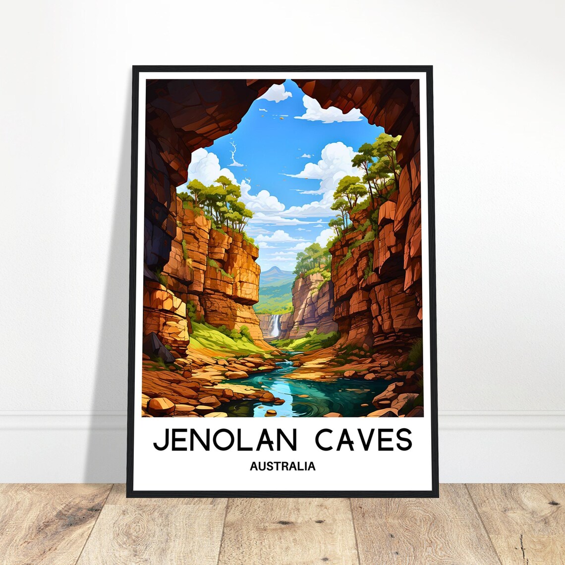 Jenolan Caves Australia Canyon Waterfall Nature Travel Poster