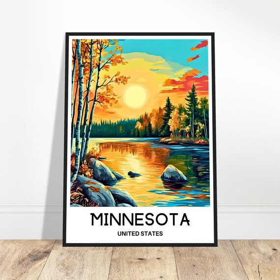 Minnesota Travel Print Poster Art Lover Gift Wall Hanging Illustration Home Office Desk Room Decor
