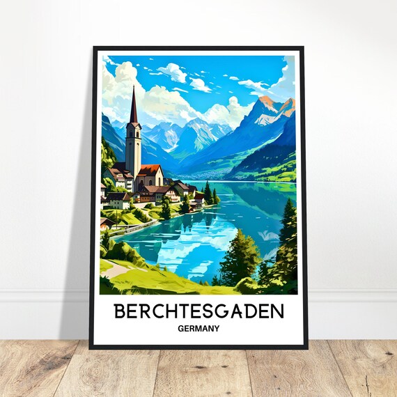 Berchtesgaden Travel Print Poster German Art Germany Lover Gift Wall Hanging Home Office Room Decor Town Illustration
