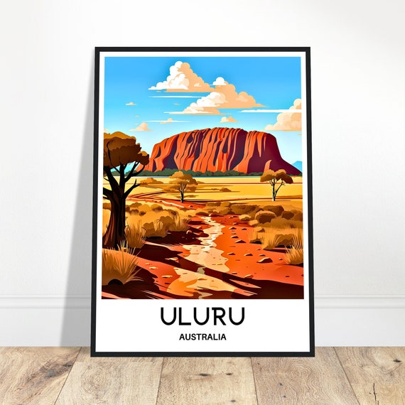 Uluru Travel Print Poster Australian Art Australia Lover Gift Wall Hanging Sandstone Illustration Home Office Decor