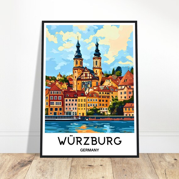 Wurzburg Travel Print Poster German Art Germany Lover Gift Wall Hanging Home Office Room Decor City Illustration