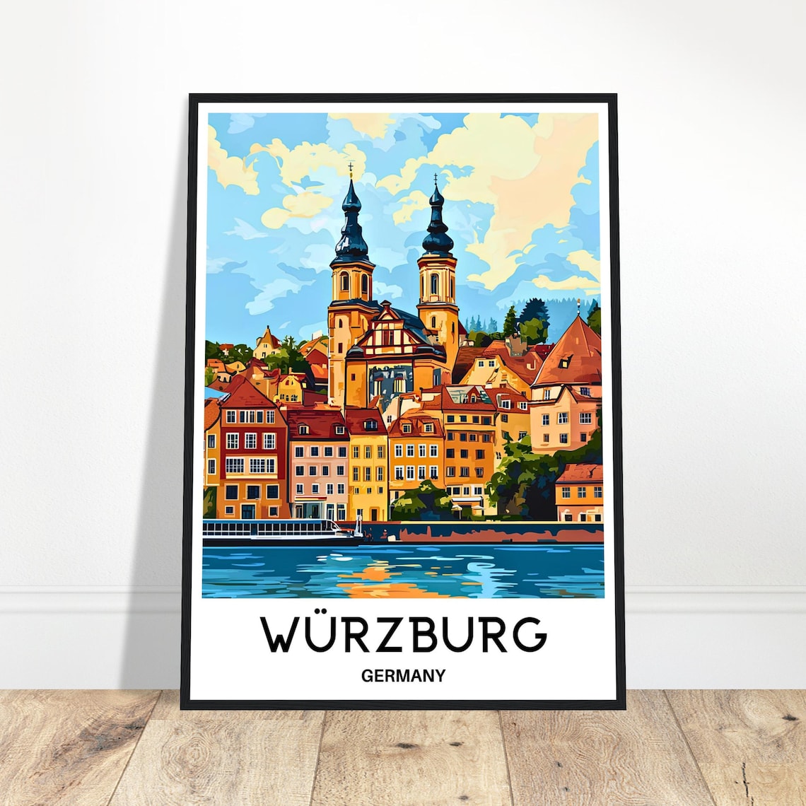 WÜRZBURG Germany Old Town Twin Churches Riverside Travel Poster