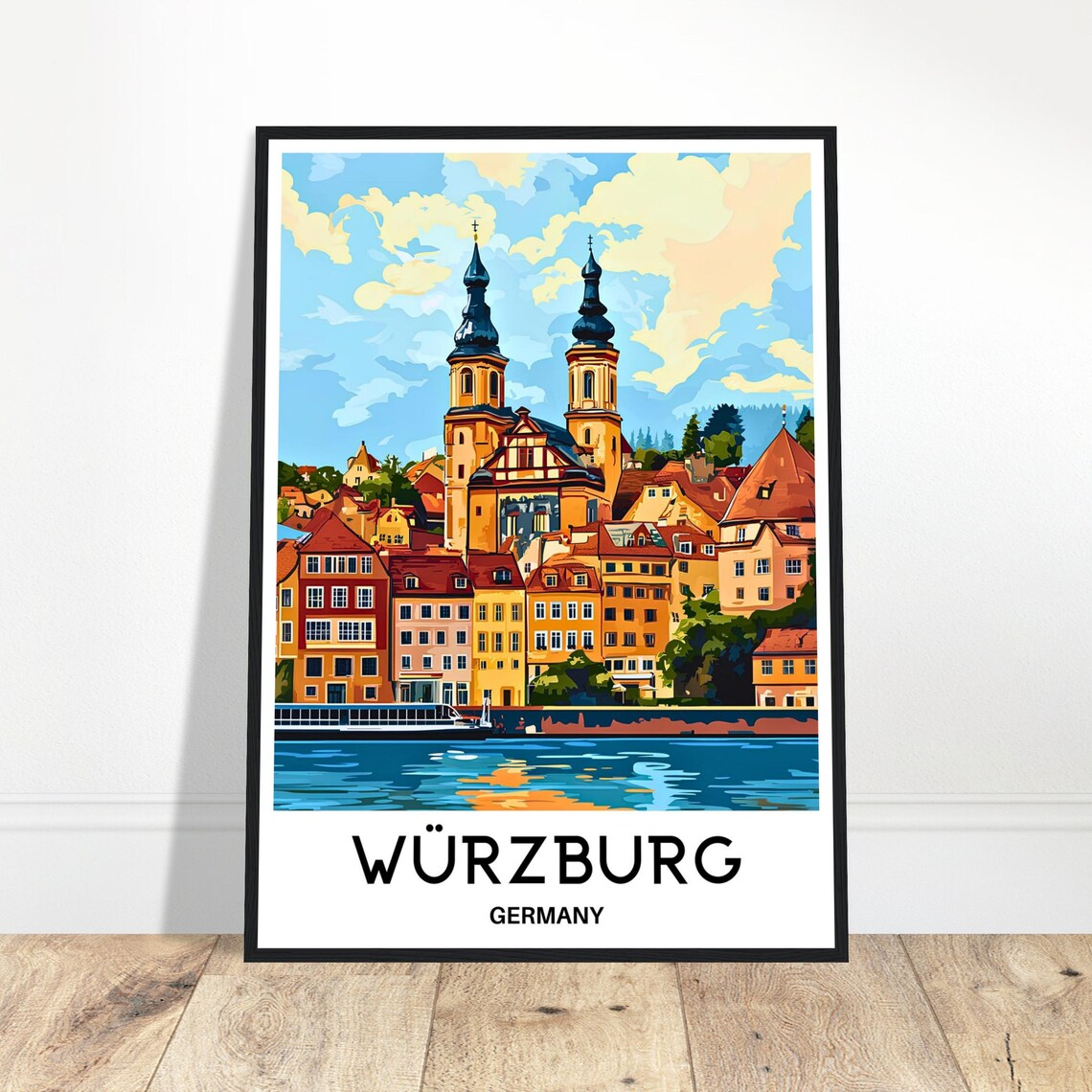 Wurzburg Travel Print Poster German Art Germany Lover Gift Wall Hanging Home Office Room Decor City Illustration
