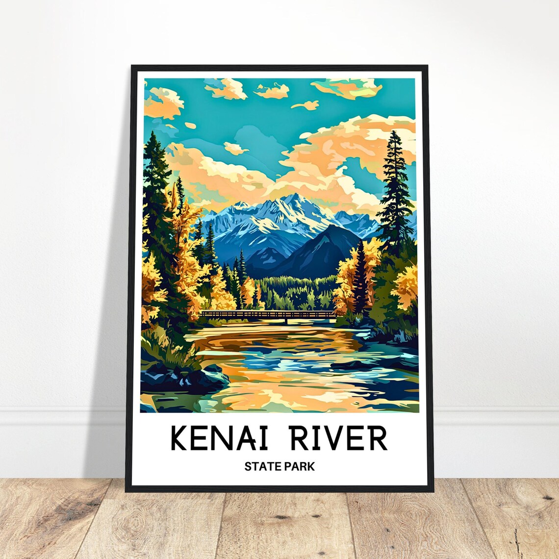 Kenai River State Park Alaska Autumn Mountains River Travel Poster