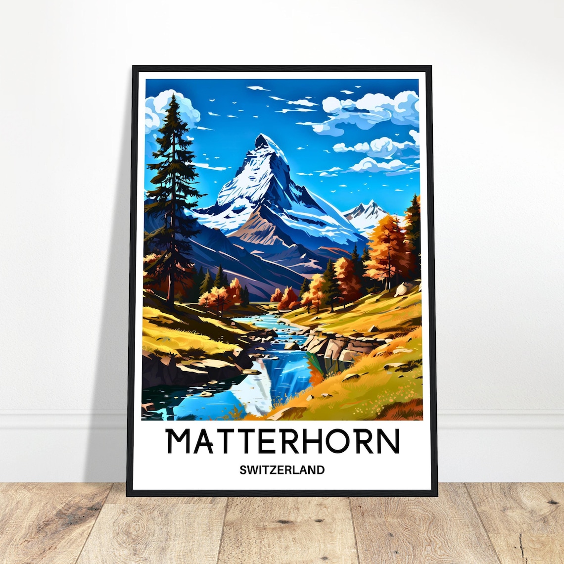 Matterhorn Switzerland Snowy Peak Autumn Scene Travel Poster