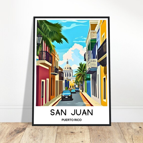 San Juan Puerto Rico Colorful Street Travel Destination Poster