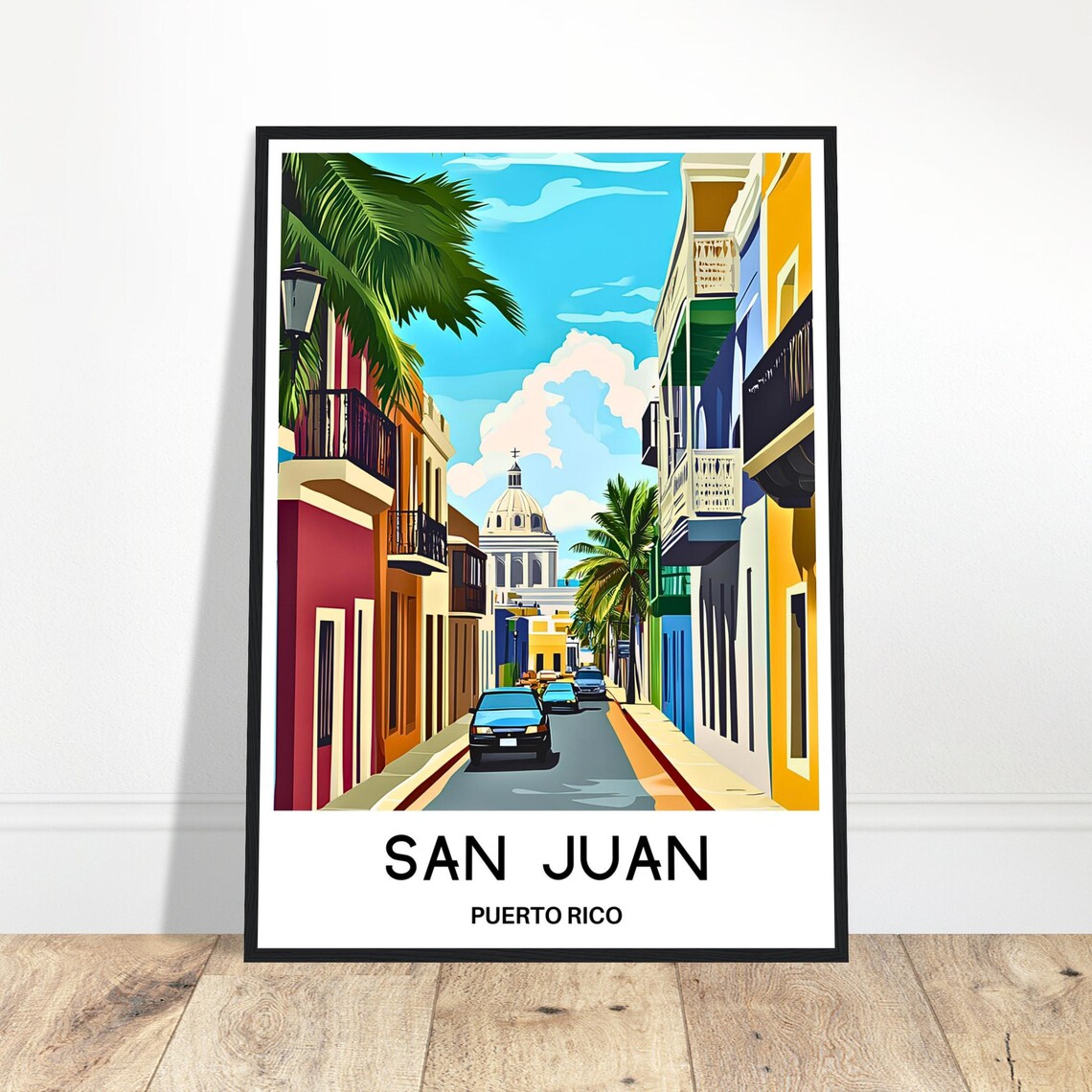 San Juan Puerto Rico Colorful Street Travel Destination Poster