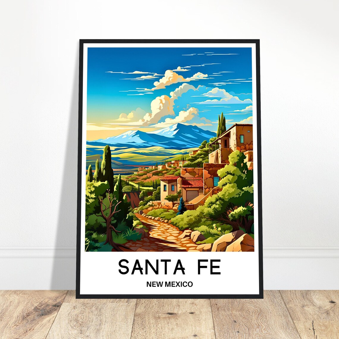 Santa Fe Travel Poster, New Mexico City Illustration