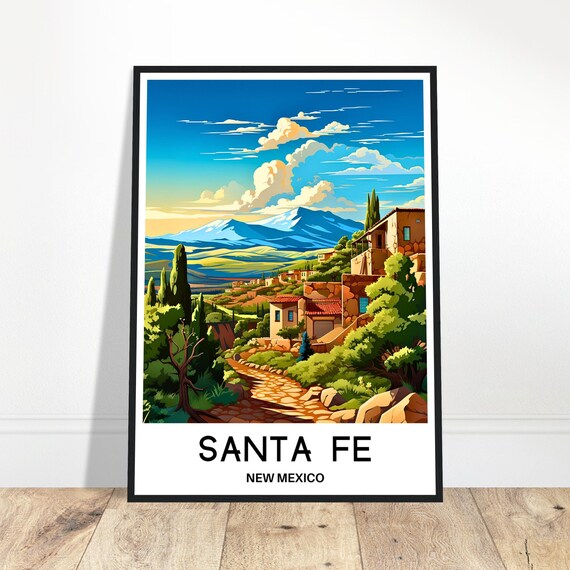 Santa Fe Travel Poster, New Mexico City Illustration