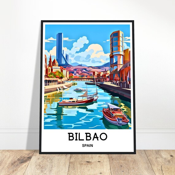 Bilbao Travel Print City Poster Spanish Art Spain Lover Gift Wall Hanging Home Office Desk Decor Illustration