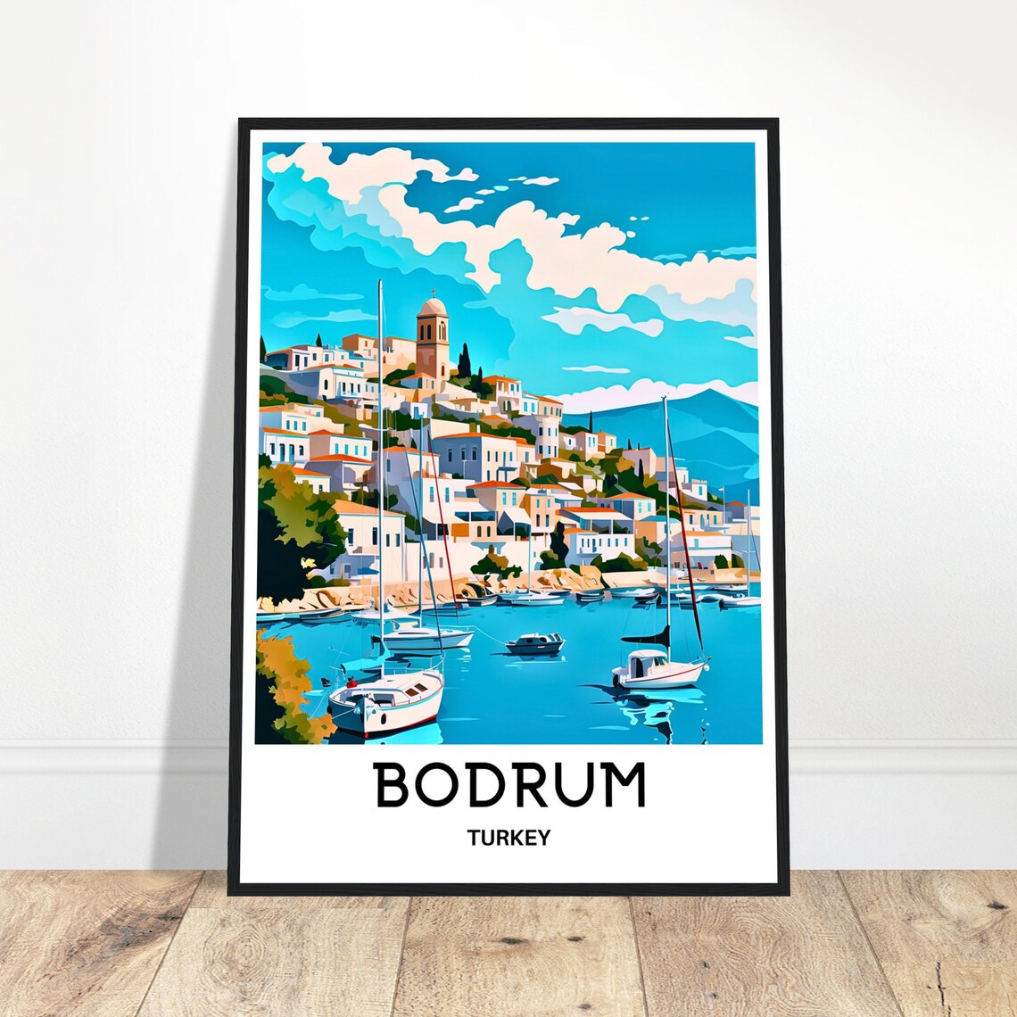 Bodrum Turkey Aegean Sea Harbor Vintage Travel Wall Decor Poster