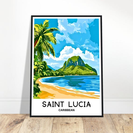 Saint Lucia Travel Print Poster Caribbean Art Lover Gift Wall Hanging Home Decor Island Illustration