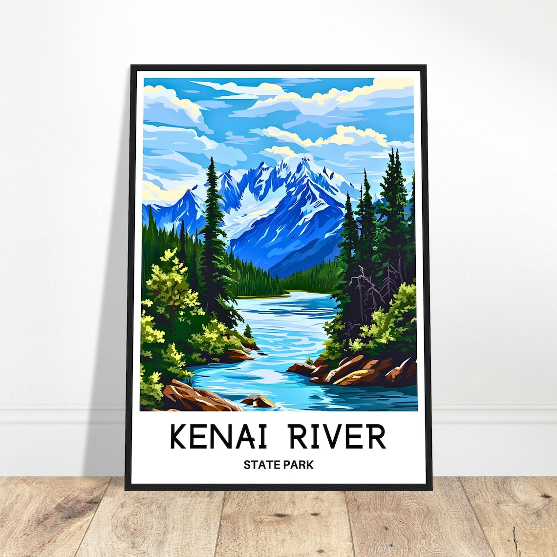 Kenai River Alaska State Park Blue Water Pine Mountain Travel Poster