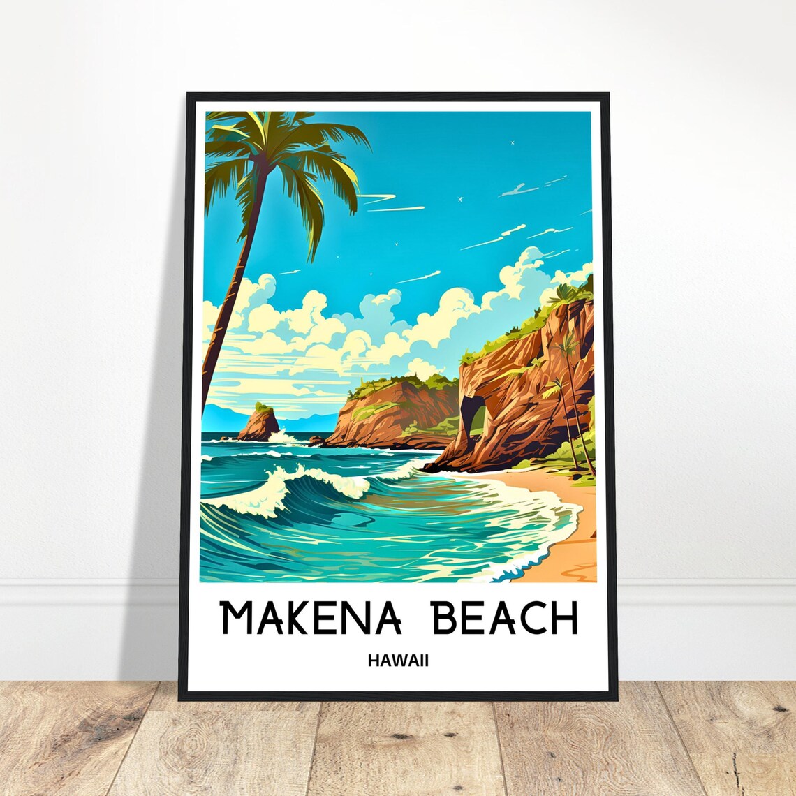Makena Beach Travel Print Poster Art Hawaii Lover Gift Wall Hanging Illustration Home Decor