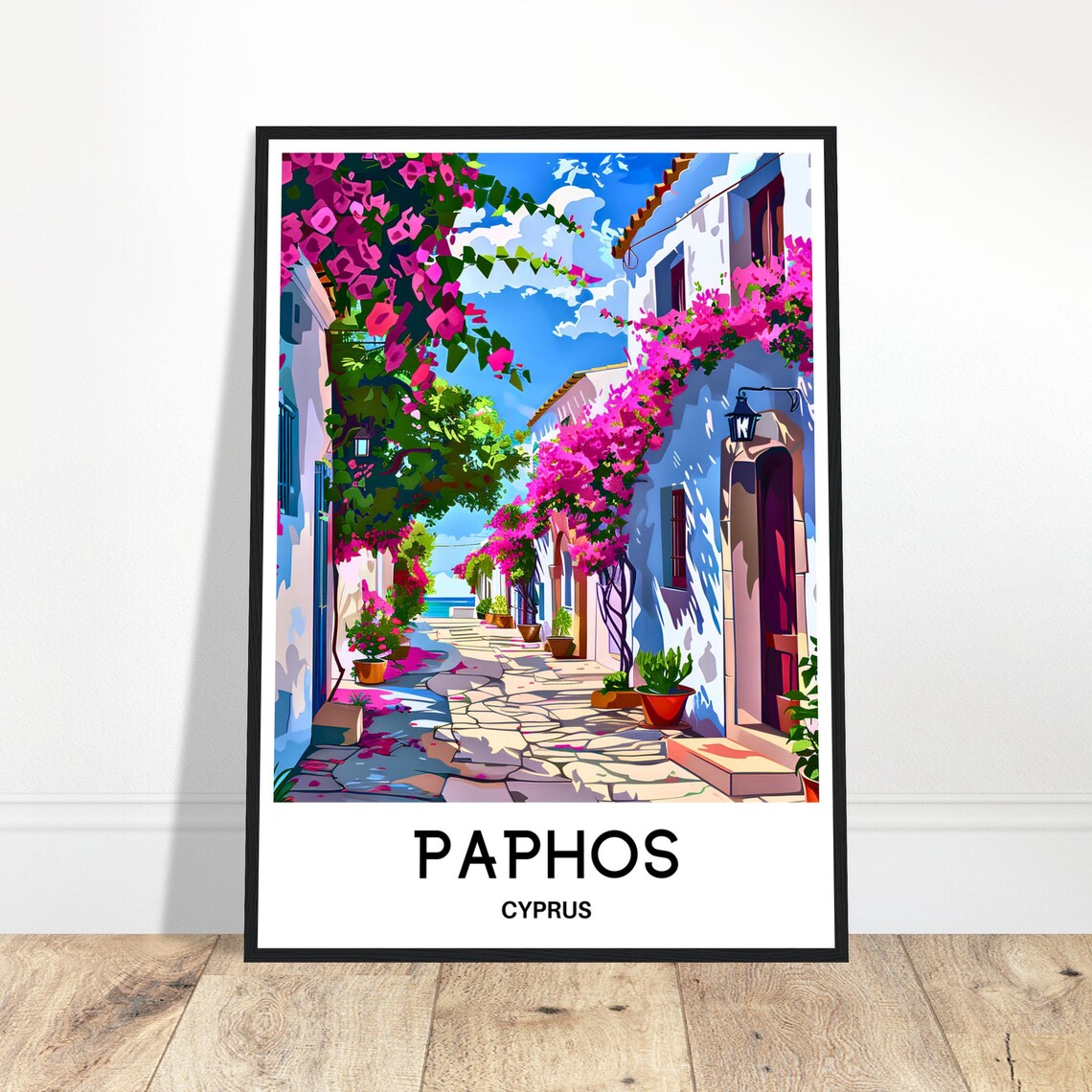 Paphos Cyprus Flower Street Bougainvillea Alley Sea View Poster