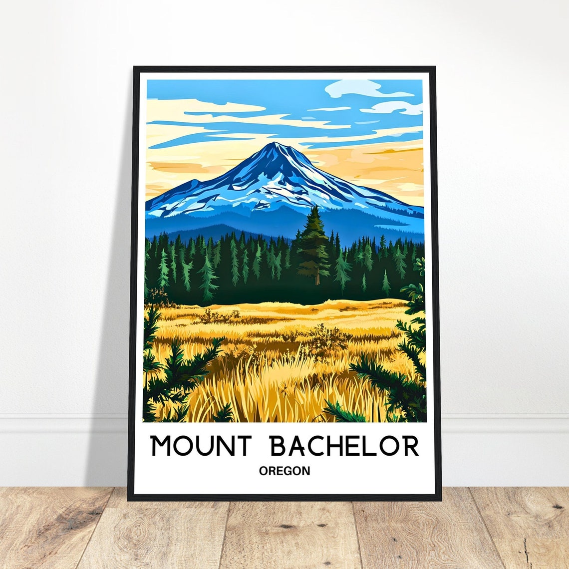 Mount Bachelor Oregon Snowcapped Peak Travel Illustration Poster