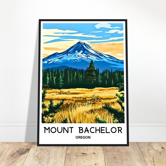 Mount Bachelor Travel Print Poster Art Oregon Lover Gift Wall Hanging Illustration Home Office Decor