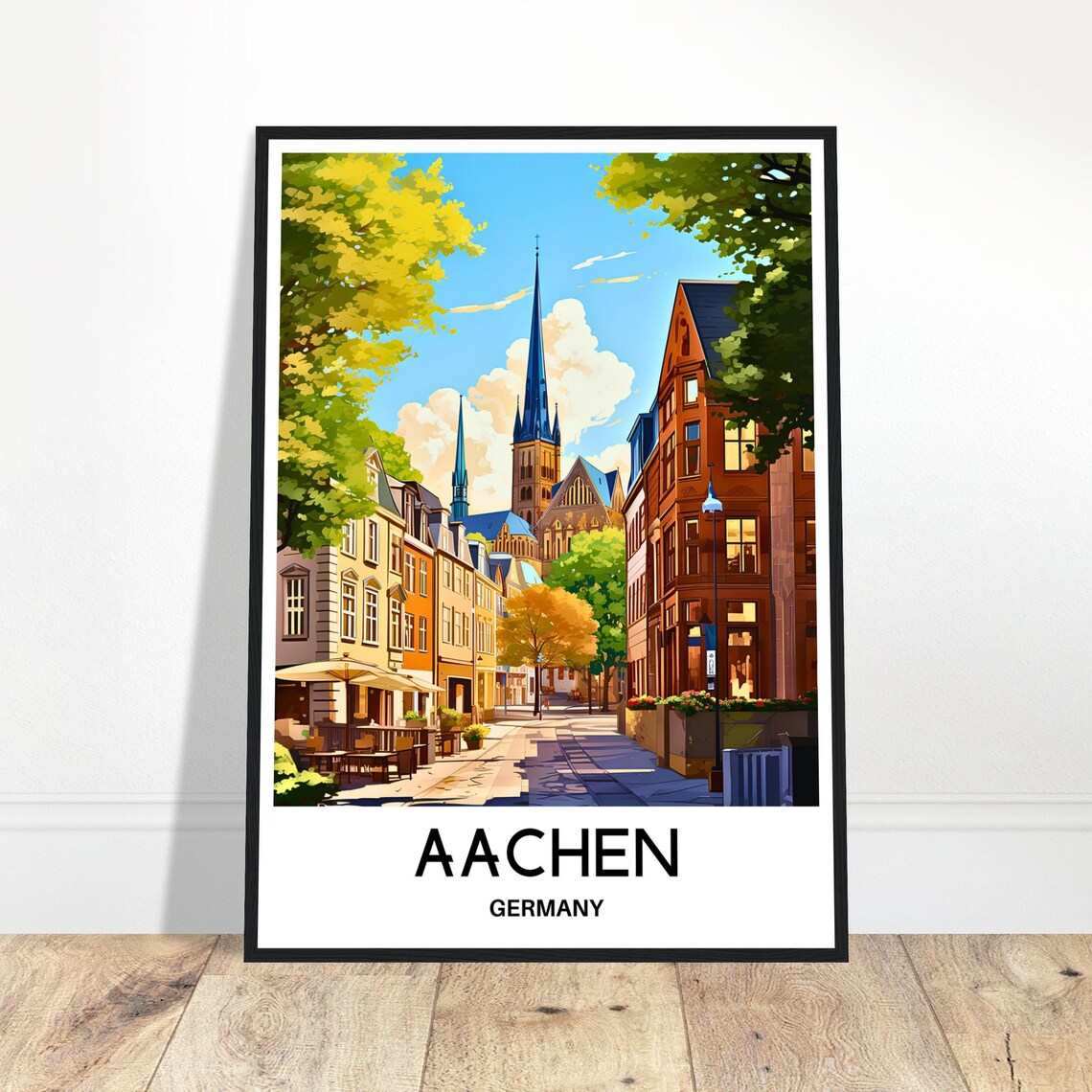Aachen Germany Historic Cathedral Street Corner Sunlit Travel Poster