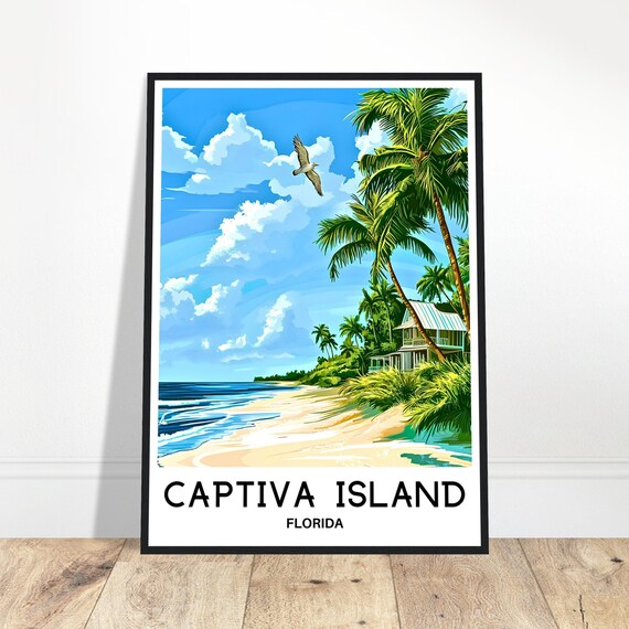 Captiva Island Travel Print Poster Art America Lover Gift Florida Wall Hanging Home Office Decor Illustration