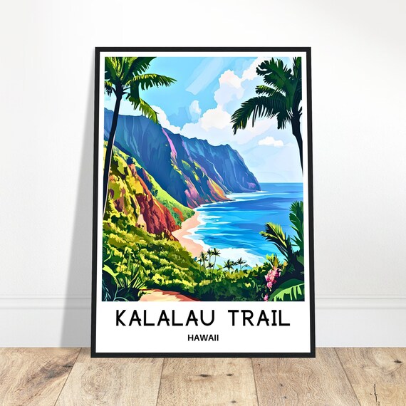 Kalalau Trail Travel Print Poster Art Hawaii Lover Gift Wall Hanging Illustration Home Office Room Decor