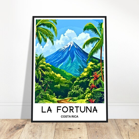 La Fortuna Travel Print Poster Costa Rican Art Rica Lover Gift Wall Hanging Home Decor Illustration