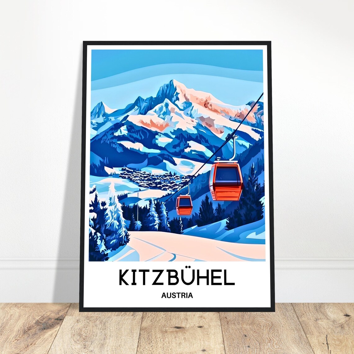Kitzbuhel Travel Print Poster Austrian Art Austria Lover Gift Wall Hanging Illustration Home Office Decor