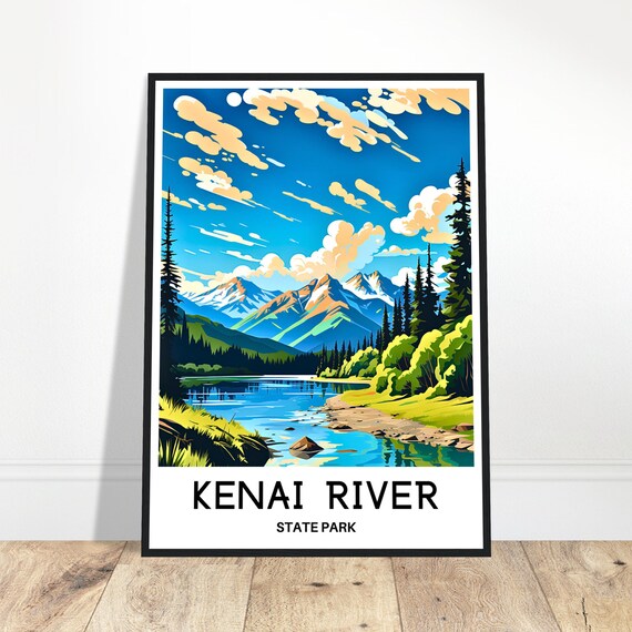 Kenai River State Park Travel Print Poster Art Alaska Lover Gift Wall Hanging Illustration Home Office Desk Room Decor