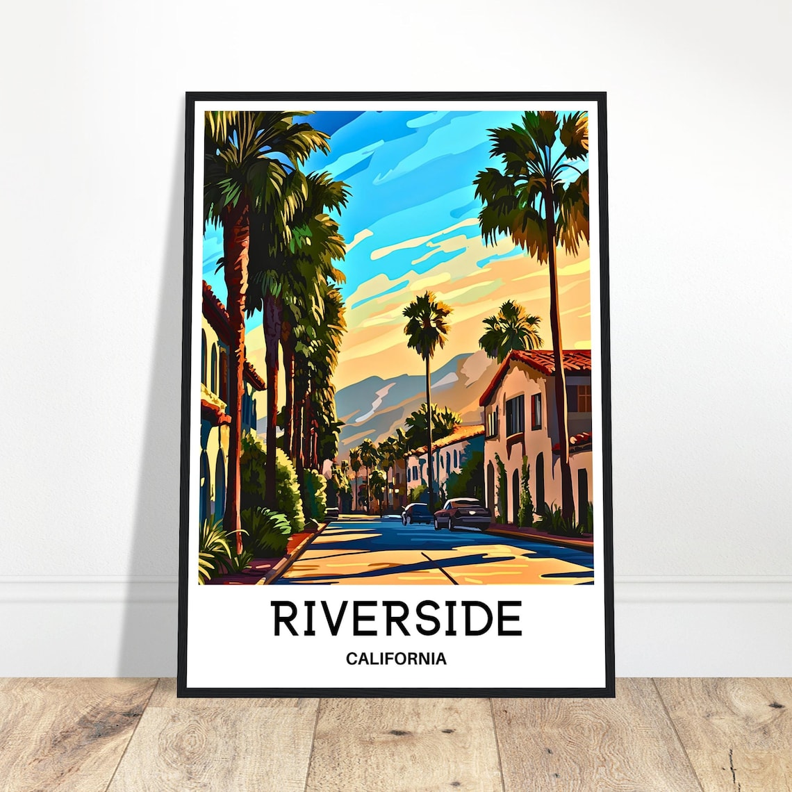 Riverside California Palm Tree Sunset Boulevard Travel Poster