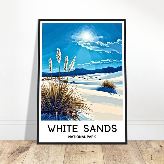 White Sands National Park Desert Dunes Travel Illustration Poster