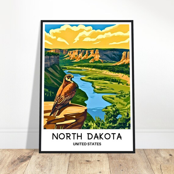 North Dakota Travel Print Poster Art United States Lover Gift Wall Hanging Home Office Room Decor Illustration