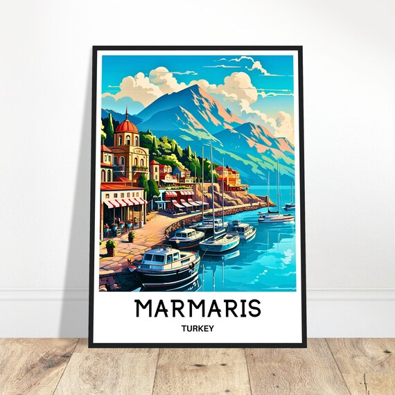 Marmaris Travel Print Poster Turkish Art Turkey Lover Gift Wall Hanging City Illustration Home Office Desk Decor