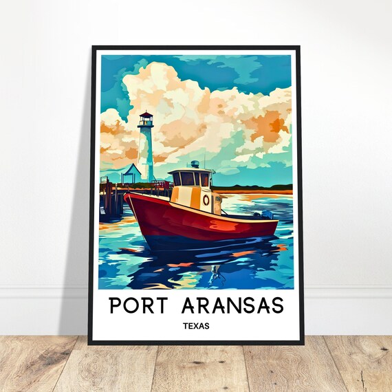 Port Aransas Travel Print Poster Art Texas Lover Gift Wall Hanging Illustration Home Office Desk Room Decor