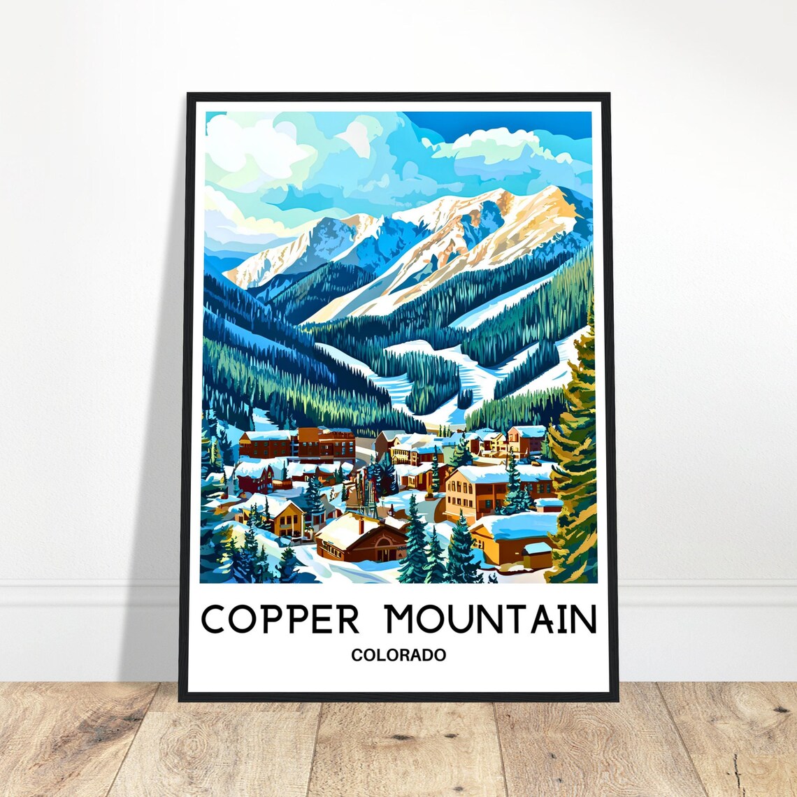 Copper Mountain Colorado Travel Poster Snowy Ski Resort Village in Winter