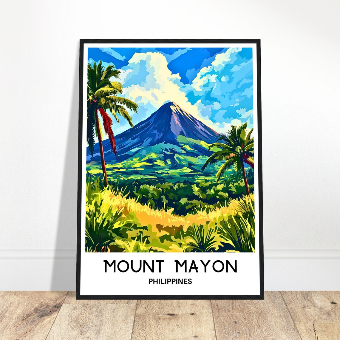 Mount Mayon Volcano Philippines Tropical Travel Poster Palm Paradise