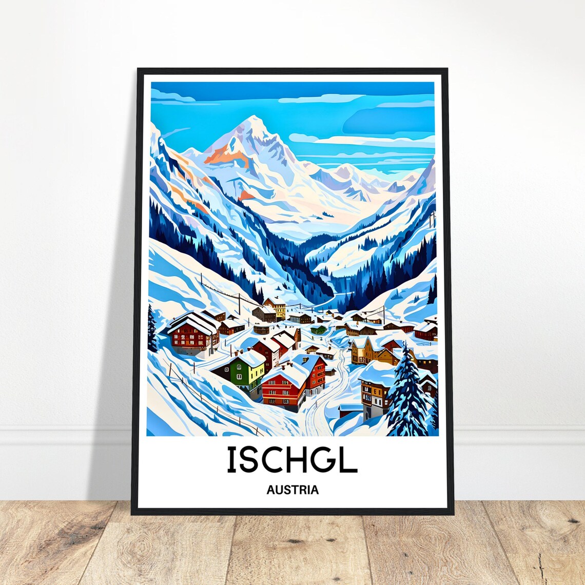 Ischgl Austria Snowy Alpine Village Winter Ski Travel Poster