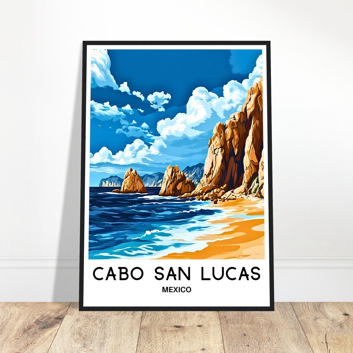 Cabo San Lucas Mexico Golden Cliffs Beach Vintage Travel Poster
